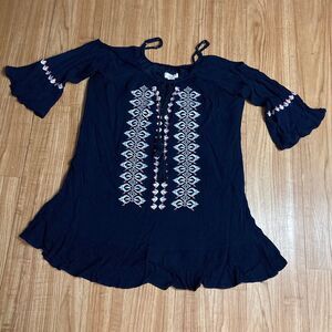 BOHO Exist Tops Tunic Navy Blue Size M 3/4 Sleeve